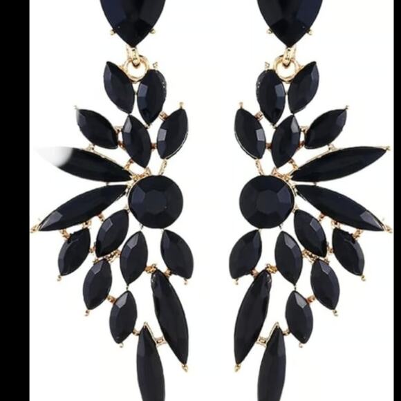 Black Rhinestone Drop Earrings - Picture 1 of 2